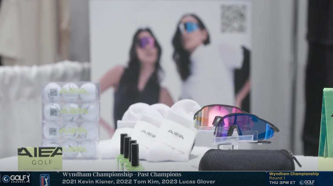 AIEA Golf featured on The Golf Channel with Bailey Chamblee, showing newest collection for women golfers at the PGA Buying Summit in Frisco, TX