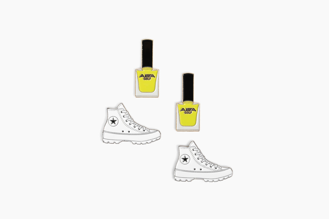 nail polish and high top sneaker metal golf ball markers