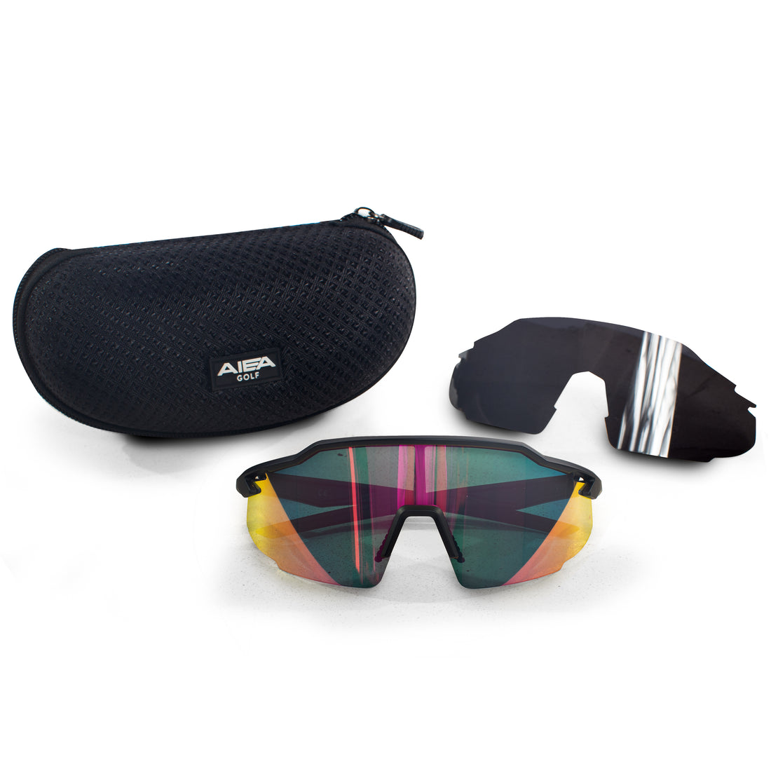 AIEA Golf Fairway Sunglasses in pink mirror lens, UV400 with flexible frame and nosepiece